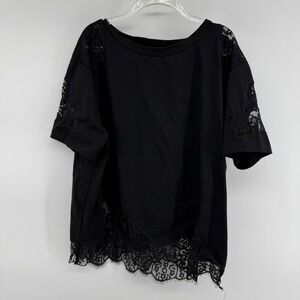 On 12th Young Contemporary Black Lace Trim T-Shirt Top Size L